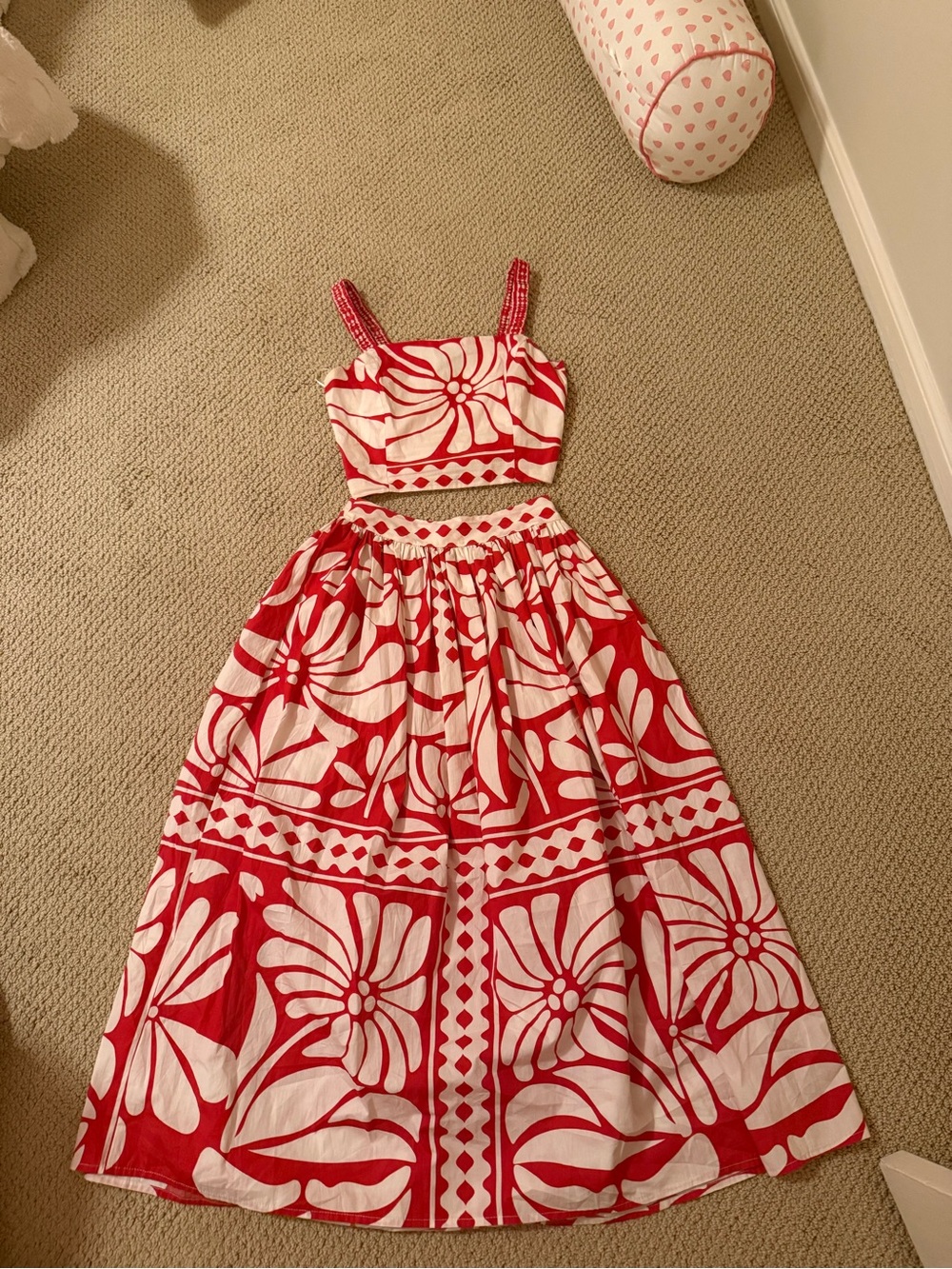Aqua Red and White Floral Two-Piece Set